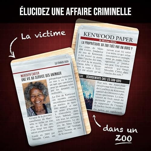 Dossiers Criminels Pocket - Qui a tué Meredith Carter ? Meurtre dans un Zoo au Canada - Jeu d'enquête en cartes - Jeu de voyage et de poche - Cadeau famille et amis - 1-6 Joueurs - 45 min thumbnail 2