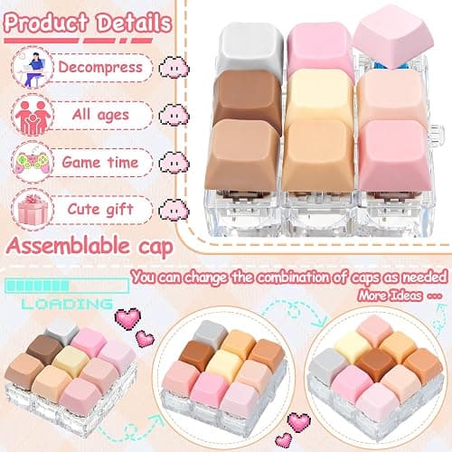 Keyboard Fidget Toy Clicker Fidget Keychain, 9-in-1 Stress Relief Desk Toys Decompression Button Keyboard with Removable Keycaps, Anxiety Relief Valentine's Day Gifts for Adult (9 Color-Morandi) thumbnail 4
