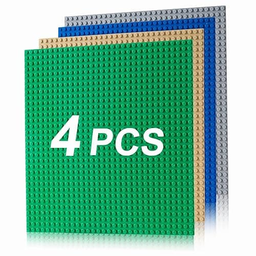 Husfunov 4 Pack Classic Baseplates, Building Plates for Building Bricks, Compatible with All Major Brands and Activity Table-Baseplate 10" x 10", Age 3 and up, Multicolored - Multicolored-4 Pcs