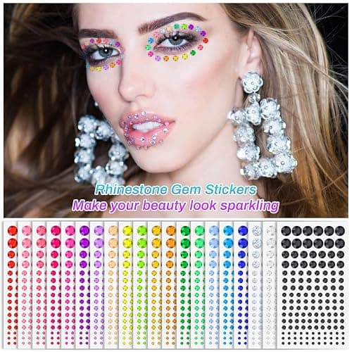 2800 Pcs Self Adhesive face Rhinestones gems Stickers in 20 Colors, 6 Sizes Stick on Jewels for Body, Face, Hair and Craft DIY Decorations(3/4/5/6/8/10mm) thumbnail 7