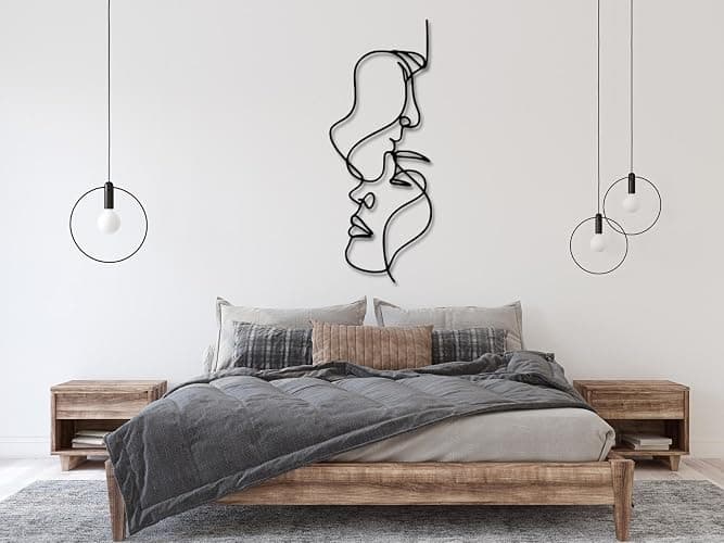 VAILLA Wall Art Decor Minimalist Abstract Woman and Man Face Wall Decoration Wooden Modern 3D Wall Sculptures Couple Love Line Drawing Wall Art Decor Female Single Line Wall Home Hanging for Bedroom Kitchen Bathroom Living Room - 27.5L" x 11W" thumbnail 3