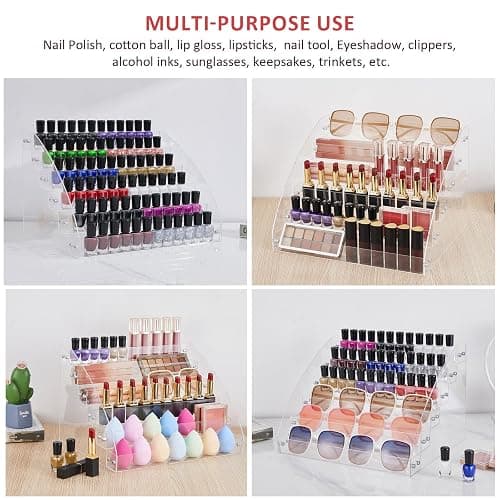 KINGROW Nail Polish Organizer Holder Rack 6 Layers Acrylic Display Rack Eyeglasses Shelf Essential Oils Ink Storage Holds Up to 96 (Fit 1-2oz Bottles) thumbnail 5