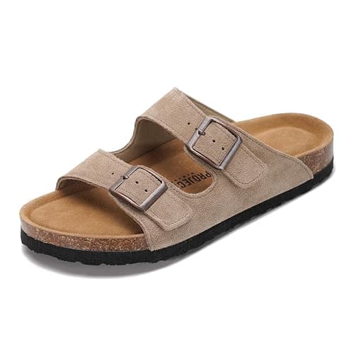 Project Cloud 100% Genuine Leather Flat Sandals For Women 2026 Cork Footbed Womens Sandals with Memory Foam and arch support Vacation Essentials Slides for Women Footwear (Venita) thumbnail 5