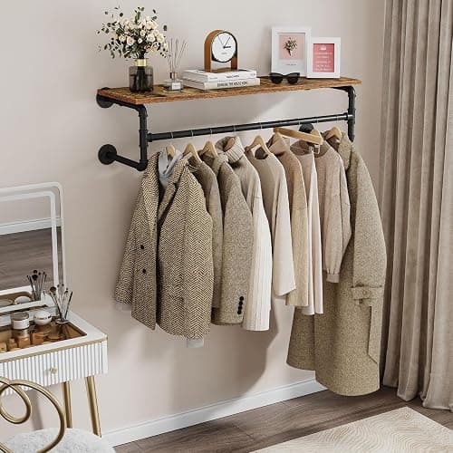 UlSpeed Clothes Rack with Top Shelf, 43.3in Industrial Pipe Wall Mounted Garment Rack, Space-Saving Display Hanging Clothes Rack, Heavy Duty Detachable Multi-Purpose Hanging Rod for Closet Storage thumbnail 7