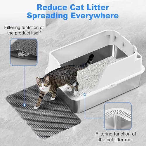 Stainless Steel Cat Litter Box with Lid, XL for Big Cats, High Sided Metal Litter Pan, Anti Leakage,Odor-Free & Easy Cleaning,Included Scoop &Trash Bag*2 & Mat & Sticker (White) thumbnail 5