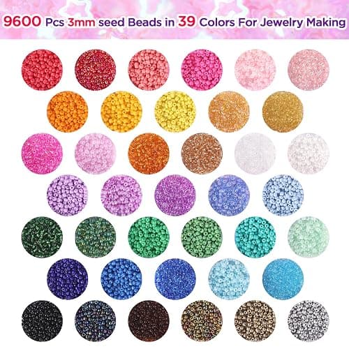 3mm Seed Beads, 39 Colors Glass Seed Beads for Jewelry Making, 9600pcs 5 Types Small Beads for Bracelets, Friendship Bracelet Beads for Girls Adults thumbnail 5