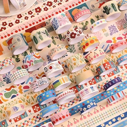 emmoolife 35 Rolls Washi Tape Set, Colorful Cute Floral Writable Decorative Tapes for Scrapbooking and Journaling, Junk Journal Supplies, Bullet Journaling for Women Girl 5-30mm Wide 9.84ft Long/Roll thumbnail 6