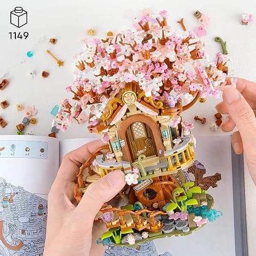 Vziimo Cherry Blossom Bonsai Tree Building Sets, Japanese Tree House Model Sets, 1149 PCS Mini Bricks Creative Gifts for Teens Adults 14+ thumbnail 5