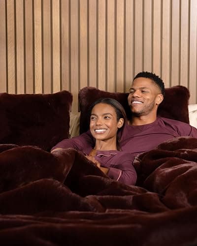 Cozy Earth Cuddle Blanket - Faux Fur Ultra-Soft Luxury Throw Blanket - Thick & Cozy Oversized Design for Lounging or Sharing - Machine Washable - Throw 60" x 50" Burgundy thumbnail 2