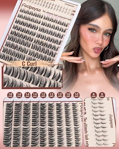 Focipeysa Wispy Lash Clusters Natural Eyelash Clusters Pestañas Postizas Naturales Spiky Manga Lash Extensions C Curly Individual Lashes 10-16mm with Bottom Lashes Clusters DIY Lash at Home thumbnail 5