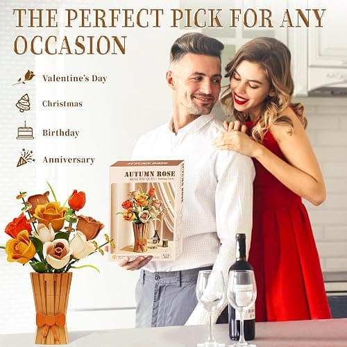 Flowers Set with Vase for Adults Compatible with Lego Flowers, Icon Roses Bouquet Botanical Collection Kits Artificial Flower Set, Valentines Day Gifts for Her Him Kids 14+, Home Office Decorations thumbnail 5