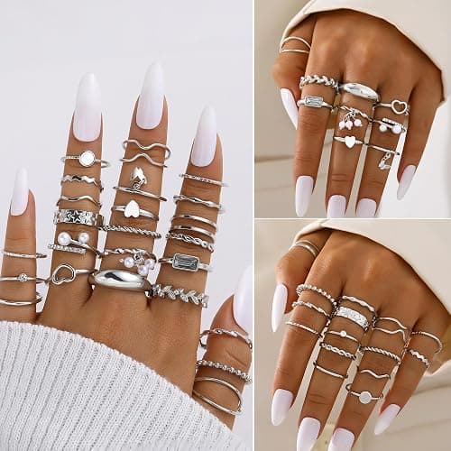 FAXHION 68 Pcs Gold Jewelry Set for Women with 7 Necklace, 17 Bracelet, 5 Hoop Earrings, 15 Stud Earrings, 24 Knuckle Rings for Women Jewelry Set for Women Gift thumbnail 4