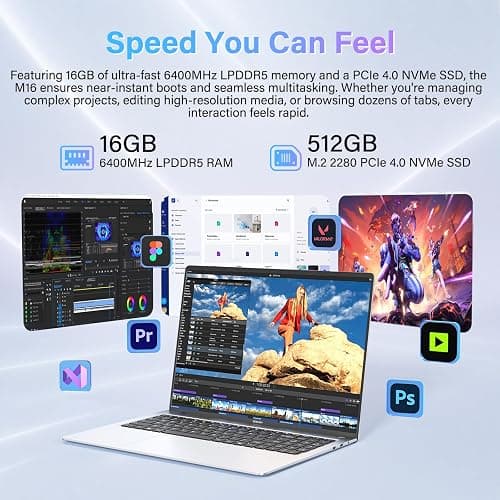 GEEKOM GeekBook M16 Laptop, Up to 24H, 55W Sustained Power Ultra 9 Notebook | 16" IPS Display, 16GB LPDDR5, 512GB SSD, 180° Lay-Flat, Dual-Fan, 100W PD Charging, Fingerprint, Privacy Shutter, Windows 11 thumbnail 6