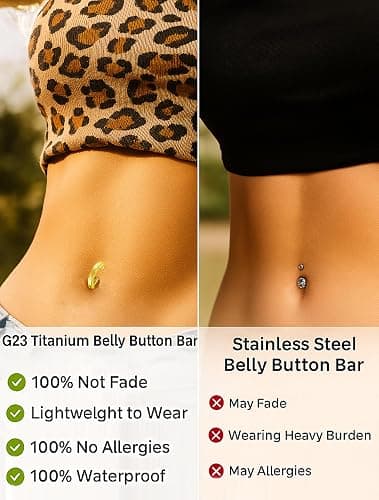 VOJO 14G G23 Titanium Clicker Belly Button Ring,10/12mm Reverse Curved Hoop Navel Barbell Piercing Jewelry thumbnail 4