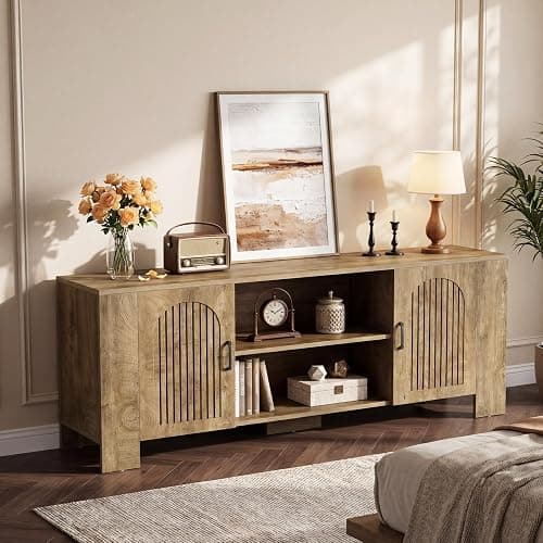 Tribesigns 70.8" Long TV Stand for 65/70/75 Inch TVs, Wood Large Entertainment Center with Storage Cabinets & Shelves, Modern Minimalist TV Console for Living Room, Bedroom, Apartment, Brown thumbnail 6