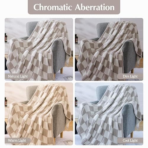 WRENSONGE Fall Checkered Throw Blanket, Taupe Soft Cozy Fluffy Warm Throw Blankets for Couch, Sofa, Chair, Bed, Camping, Picnic, Office,Travel Lightweight Bed Blanket - 50"*70" thumbnail 7
