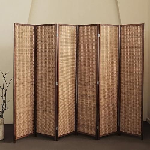 Furnnylane 6 Panel Bamboo Room Divider and Folding Panel Screen,Bamboo Panel Divider for Room Separation,Brown,67" H x 92.1" W thumbnail 2