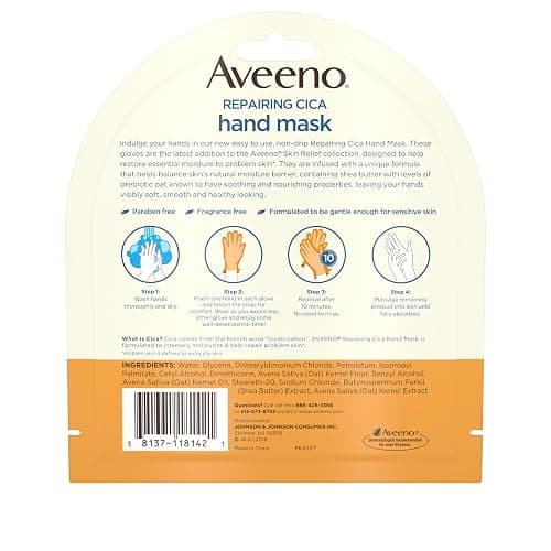 Aveeno SkinRelief Repairing Hand Mask, Moisturizing Gloves with Triple Oat & Shea Butter for Very DrySkin, Hand Care for SensitiveSkin, Fragrance-Free, 1 Pair of Single-Use Gloves (Pack of 4) thumbnail 8