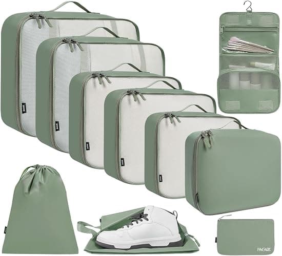 BAGAIL 10 Set Packing Cubes Various Sizes Packing Organizer for Travel Accessories Luggage Carry On Suitcase-Matcha Green - Image 1