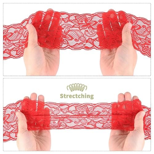 MECCANIXITY 3 Inch Wide 5 Yard Elastic Lace Ribbon Floral Pattern Dark Red Stretch Lace Trim Embroidered Fabric for Sewing Making, and DIY Crafts, Gift Wrapping, Bouquets, Wedding Decor thumbnail 6
