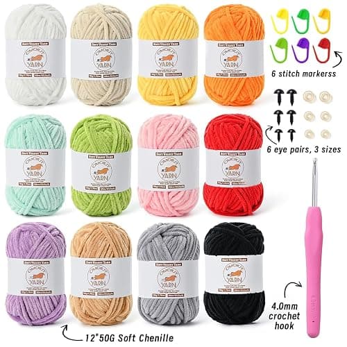 12 Pack Fluffy Velvet Yarn for Crocheting, Chunky Chenille Baby Yarn for Crocheting Soft Blanket, 787 yds Amigurumi Yarns for Knitting, Bulky Multicolored Crochet Yarns Set A thumbnail 2