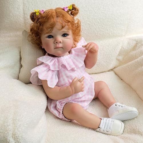 Anano Realistic Reborn Baby Dolls Bettie with Red Curly Hair, 18 Inch Life Size Lifelike Newborn Dolls Real Life Babies Soft Cloth Body for Kids Ages 3+ thumbnail 2