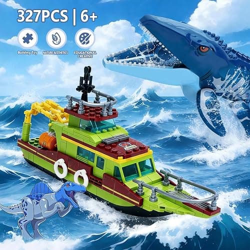 Ideas 3 in 1 Sea Dinosaur Mosasaurus Building Blocks Kit, Compatible with major brands Dinosaur World, Moc Mosasaurus Spinosaurus Adventure Ship STEM Toys, Gift for Kids Adults Boys Age 8-12 327PCS thumbnail 4