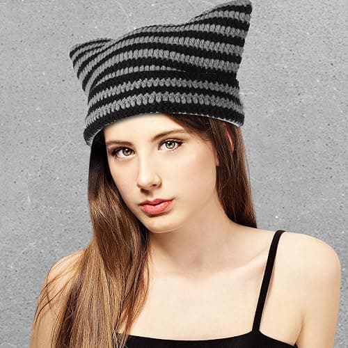 Crochet Hats for Women Y2k-Accessories Vintage Beanies Cat Beanie Fox Hat Grunge Accessories Knit Hat Winter Warm Little Devil Hats Slouchy Beanies for Women Girl thumbnail 6