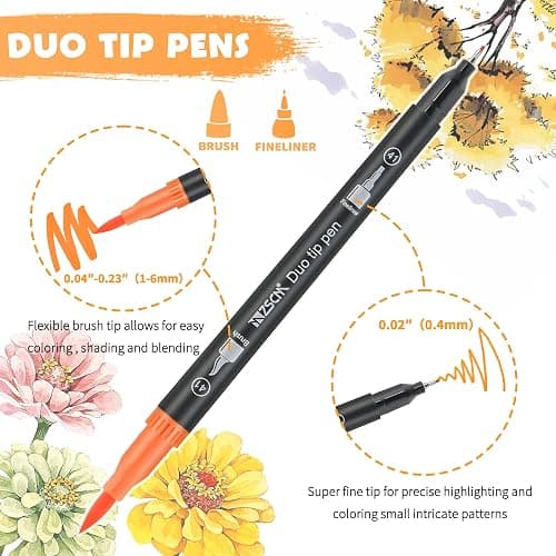 ZSCM 100 Colors Markers for Adult Coloring Books No Bleeding - Duo Tip Brush Pen, Artist Fine & Brush Coloring Markers for Adult Calligraphy, Drawing, Sketching & Journaling thumbnail 4