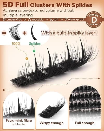 Goddvenus Manga Lash Clusters With Spikes Wispy Cluster Eyelash Extensions Fluffy Anime Eyelashes Clusters Reusable Faux Mink Fairy Individual Lash Extension (D Curve 12-18mm 204 pieces) thumbnail 3