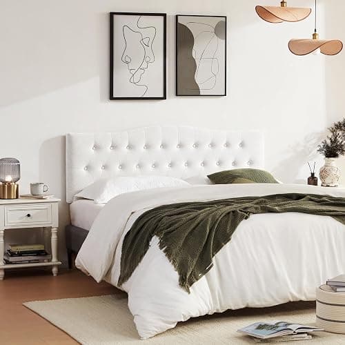 Huatean Home Tufted Upholstered Headboard Twin Size, Sturdy and Durable Solid Wood Twin XL headboard, Fabric Headboard Adjustable Height from 37” to 51”, Modern Button Diamond Design Head Board, White thumbnail 7
