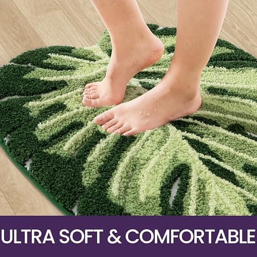 DEXI Leaf Bathroom Rugs Monstera, 23.5x31.5 Tropical Plant Shaped Bath Mat Green, Washable Shower Floor Bathmat Toilet Carpet Non Slip - 2' x 2'7" (Leaf) thumbnail 4