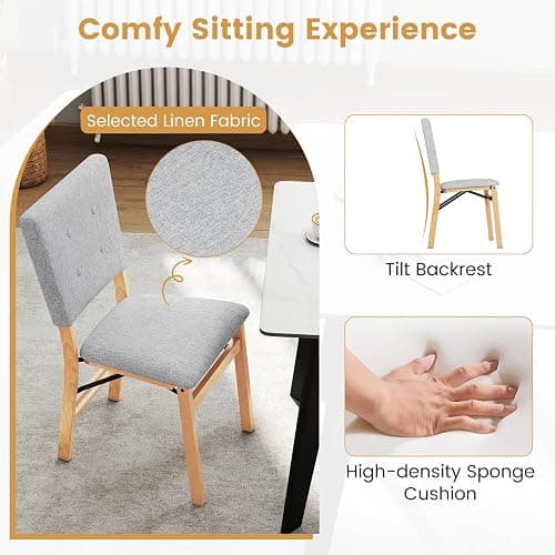 Giantex Folding Dining Chairs Set of 4, Armless Kitchen Chair w/Padded Seat & Tilt Backrest, Rubber Wood Legs, Upholstered Accent Side Chairs for Dining Room, Living Room, Restaurant thumbnail 7