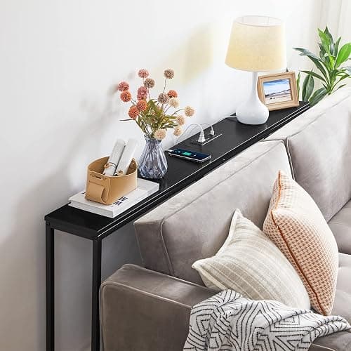 MAHANCRIS 70.9'' Console Table with Power Outlet, Narrow Sofa Table, Industrial Entryway Table with USB Ports, Behind Couch for Entryway, Hallway, Foyer, Living Room, Black CTHB18E01 thumbnail 2