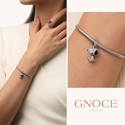 GNOCE Peanuts Snoopy Hugging Woodstock Diamond Pendant Dangle Charm for Women, S925 Sterling Silver Dangle Charms for Women Wife, Valentine‘s Day, Mother’s Day Jewelry thumbnail 6