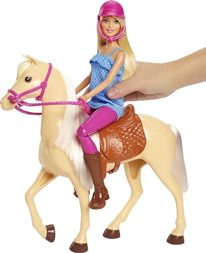 Barbie Playet with Blonde Fashion Doll in Riding Outfit & Light Brown Horse with Saddle, Bridle & Reins (Amazon Exclusive) thumbnail 4