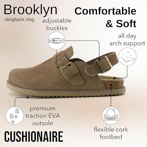 CUSHIONAIRE Brooklyn Suede Womens Slides– Comfortable Clog Mules with Adjustable Buckles – Summer Shoes for Women thumbnail 7