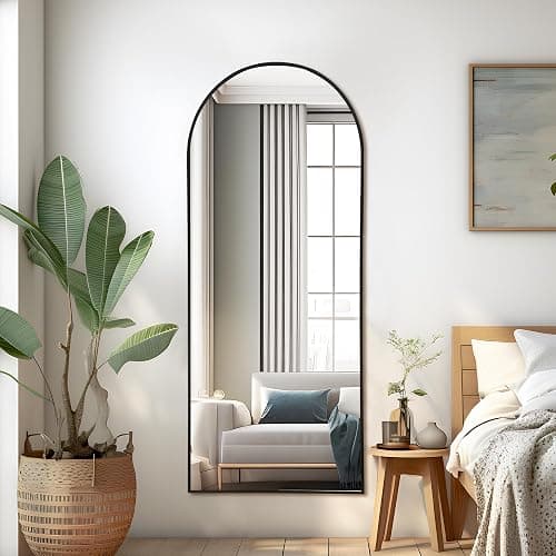 NicBex Arched Full Length Mirror with Stand, 56"x19" Aluminum Alloy Frame Floor Mirror, Black - Free Standing, Leaning Against Wall or Wall-Mounted, for Bedroom Living Room Dressing Room thumbnail 4