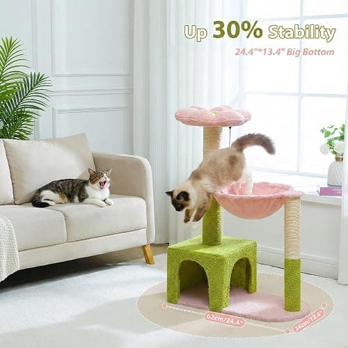 MUTTROS Flower Cat Tree with Large Metal Frame Hammock, 35" Cute Cat Tower with Sisal Scratching Posts for Small Indoor Cats, Cat Condo with Pink Top Perch for Kittens, Pink thumbnail 3