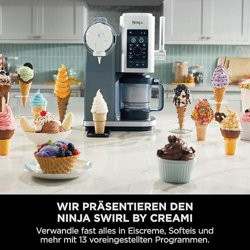 Ninja Swirl by CREAMi Softeis- & Eismaschine mit 2 Behältern, 13 Funktionen, Maschine für Eiscreme, Softeis, Gelato, Sorbet, Milchshakes und mehr, Option für Extras, Platinsilber, NC701EU thumbnail 3