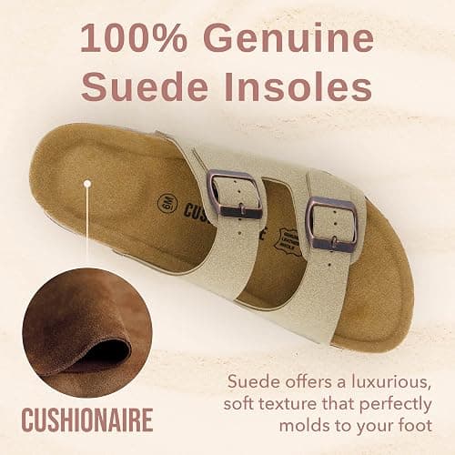 CUSHIONAIRE Lane Cork Footbed Sandals for Women – Comfortable Double Buckle Slip-On with Genuine Suede Footbed & Arch Support Slides for Women Footwear thumbnail 4