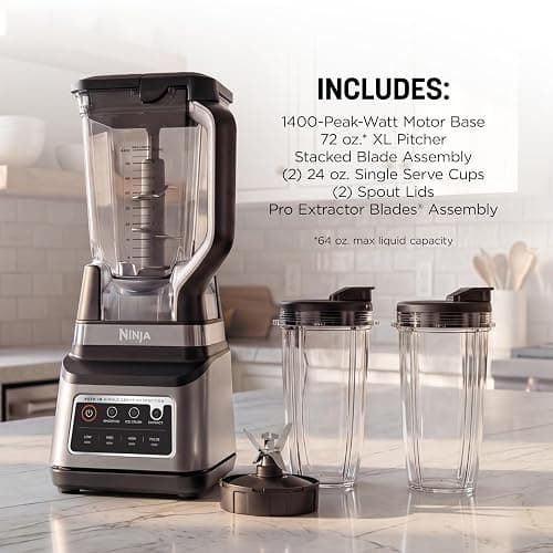 Ninja BN751 Professional Plus DUO Blender, 1400 Peak Watts, 3 Auto-IQ Programs for Smoothies, Frozen Drinks & Nutrient Extractions, 72-oz. Total Crushing Pitcher & (2) 24 oz. To-Go Cups, Black thumbnail 9