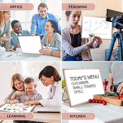 16 x 12 inches Dry Erase Whiteboard, Rose Gold Magnetic Desktop Double-Sided White Board with Stand, 10 Markers, 1 Eraser, 4 Magnets, Portable Whiteboard Easel for School Office Home thumbnail 3
