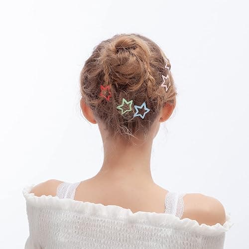 ECADY 100-Piece Metal Snap Hair Clips for Girls, Toddlers, and Kids - Perfect for Fine Hair, Thick Hair, and More - Featuring Fun Star Designs - Stars thumbnail 4