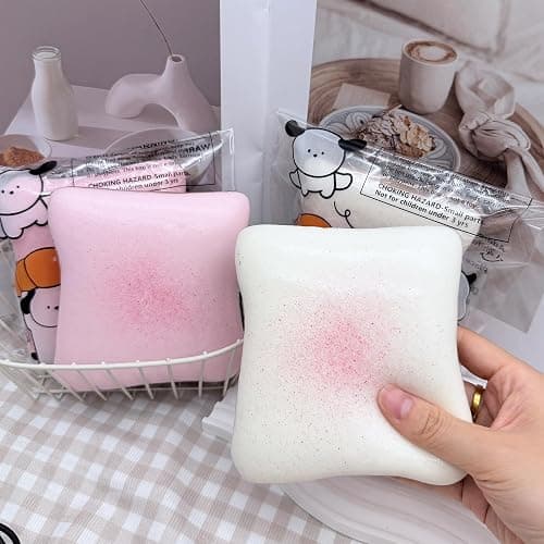 Bread Butter Squishy,Slow Rising Squishy，Stress Balls，Stress Relief & Fidget for ADHD，Party Favor Gift (Pink and White) thumbnail 2