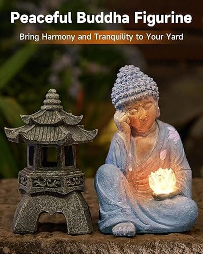 Thumok Buddha Statue Outdoor with Lotus Flower Light, IP65 Waterproof Solar Statue Lights, Outdoor Statues for Garden, Zen Decor for Garden, Home, Patio, Lawn thumbnail 7