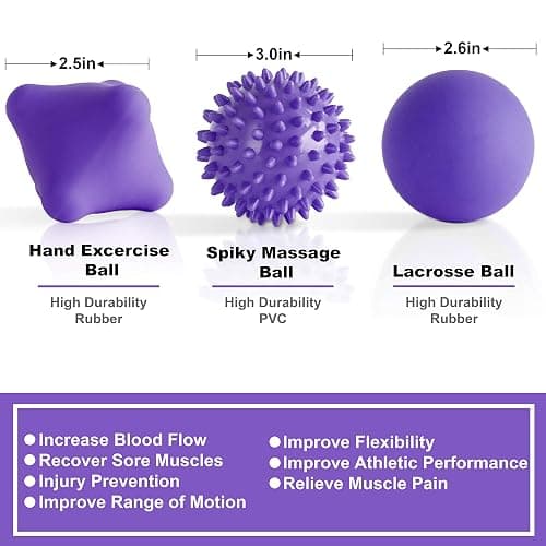 Posture Magic Massage Ball Kit for Myofascial Trigger Point Release & Deep Tissue Massage - Set of 6 - Large Foam/Small Foam/Lacrosse/Peanut/Spiky/Hand Exercise Ball (Purple) thumbnail 2