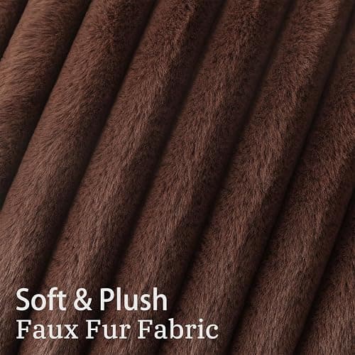Simmore Faux Fur Couch Throw Pillow Covers 18x18 Set of 2, Decorative Soft Striped Plush Pillow Covers with Velvet Back for Sofa Bed Living Room, Chocolate thumbnail 3
