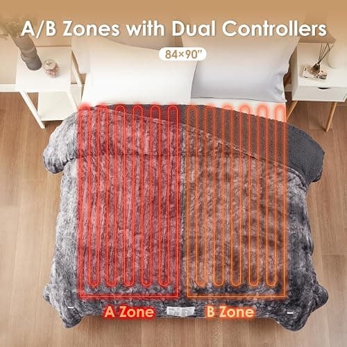 EHEYCIGA Faux Fur Heated Electric Blanket King Size - 9 Heating Levels, 10 Hours Auto Off, Soft Cozy Washable Dual Control With Fast Heating, 90 x 100 Inches thumbnail 6