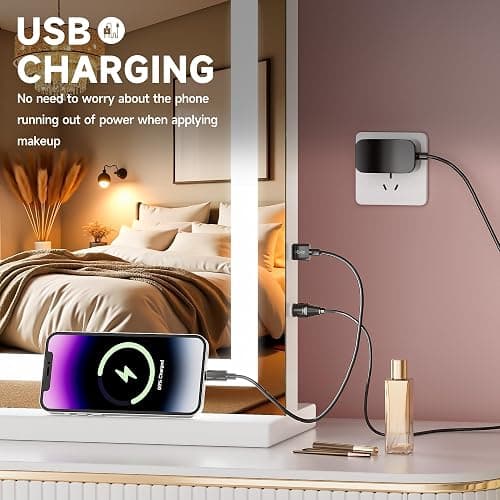 Batuso Vanity Mirror with Lights, 28" x 20" LED Makeup Mirror with 10X Magnification, Dimmable 3 Modes, Memory Function, Smart Touch, USB Charging Port, Lighted Makeup Mirror Square White thumbnail 7